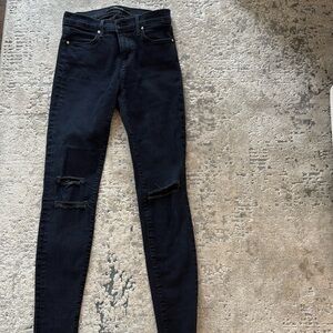 J Brand Distressed, crop skinny “Blue Mercy” dark denim stretch  jeans sz 26